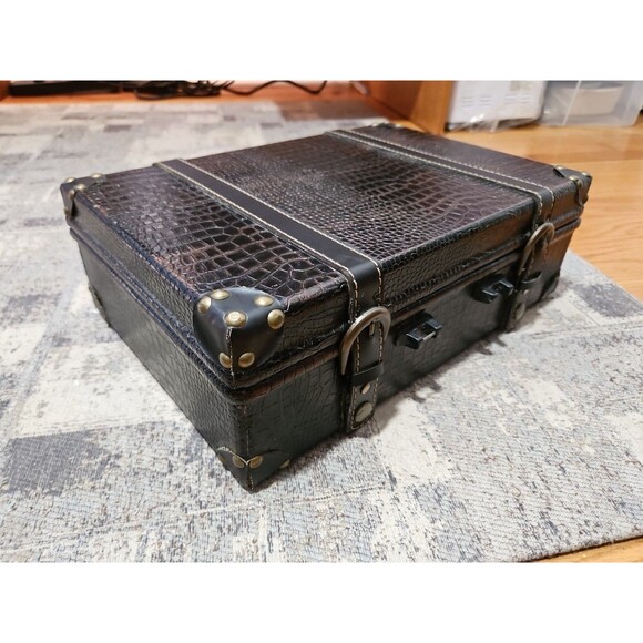 Retro Vintage Antique Look Faux Alligator Leather Trunk Case 14"x9.5"x4.5" READ - Picture 1 of 13